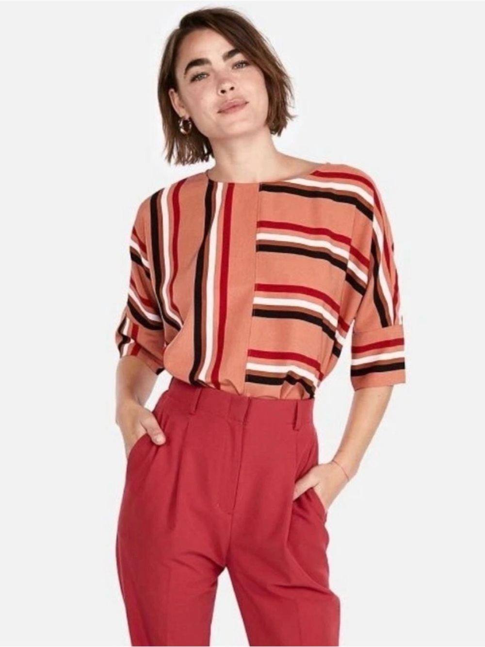 Express Striped Short-Sleeve Blouse